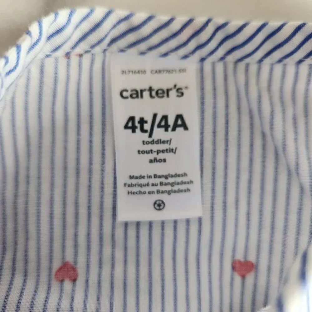 Carter's girls 4T blue white striped cotton red heart peplum top long sleeve